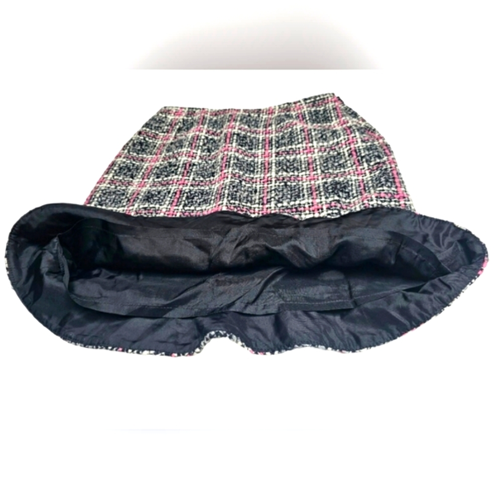 INC International Tweed Pink White & Black Plaid Ruffle Pencil Business Skirt - Picture 5 of 6